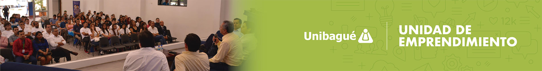 Imagen a manera de banner donde podemos visualizar una reunión de emprendedores la imagen tiene el título de Unidad de emprendimiento Universidad de Ibagué